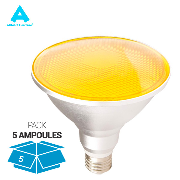 Pack 5 Ampoules LED E27 PAR38 15W Waterproof IP65 Lumière Orange Ariane