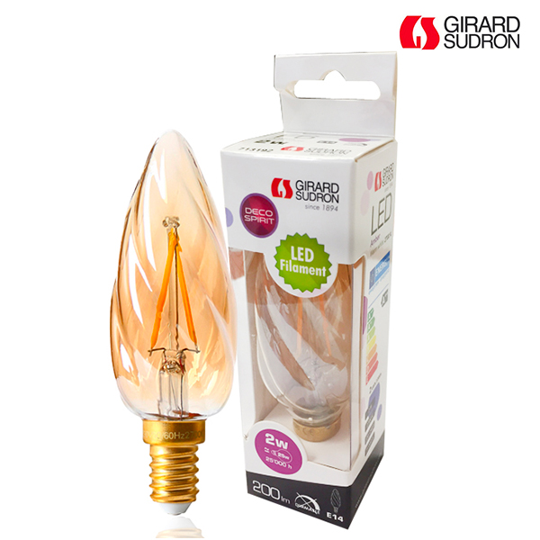 LED filament bulb E14 2W Twisted F6 Amber Girard Sudron