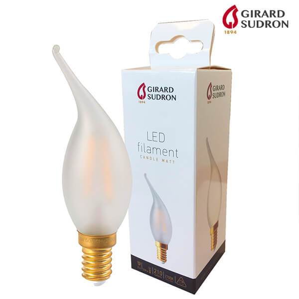 LED filament bulb E14 2W Satin Flame "Gust of Wind" Satin Girard Sudron