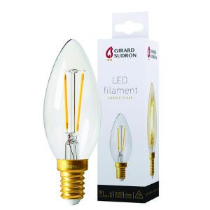 LED filament bulb E14 2W Flame Smooth C35 Light Girard Sudron