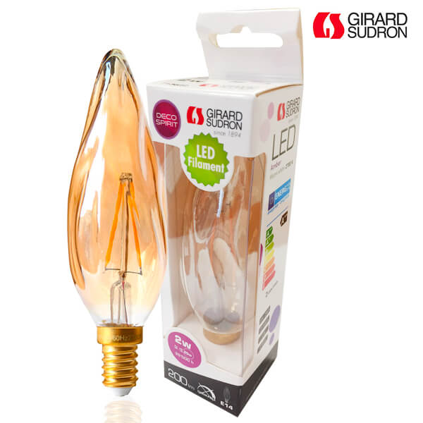 LED filament bulb E14 2W Flame Torch GS8 Amber Girard Sudron