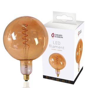 Giant LED filament globe TWISTED E27 6W D200mm Amber Dimmable Girard Sudron